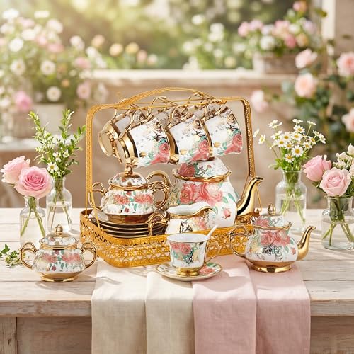 22 Pcs Vintage Porcelain Tea Sets for Adults