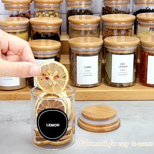 4OZ Glass Spice Jars with Bamboo Lids and 315 Labels
