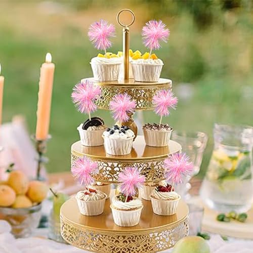 30Pcs Foil Firework Cupcake Toppers Sparkle Tinsel Cake Toppers Tinsel Drink Cake Decoration Cocktail Picks for Birthday Wedding Graduation Party Supplies Dark Pink (30 Count)