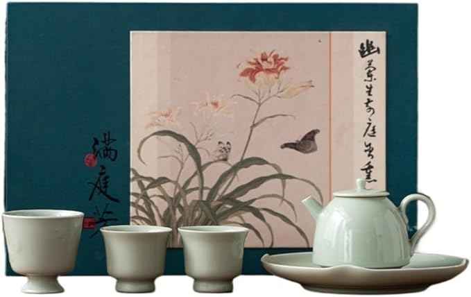 Gift Kung Fu Tea Set Household Cover Bowl Ceramic Pot Teapot Tea Cup Light Luxury Convenient Gift Box Set For tea(B)