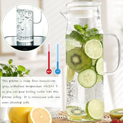 Glass Pitcher with Lid Glass Water Carafe with Handle