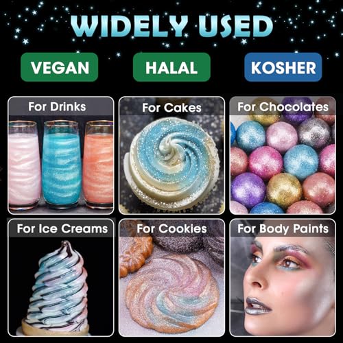 Edible Food Grade Glitter Powder Glimmer Luster Dust Metallic Fancy Food Decorating Sprinkle Glimmery Dust for Drink Wine Beverage Cake Bakery Vegan Allergen