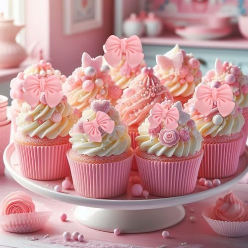 30 Pcs Pink Bow Cupcake Toppers (30 Count)