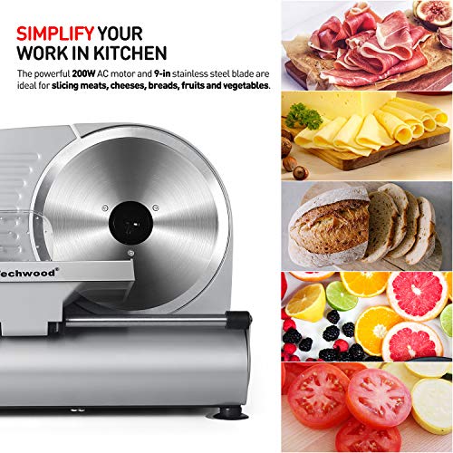 Meat Slicer Techwood Electric Deil Food Slicer with Removable 9” Stainless Steel Blade
