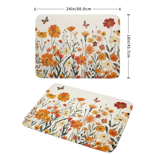 Fall Orange Wildflower Dish Drying Mat for Kitchen Counter