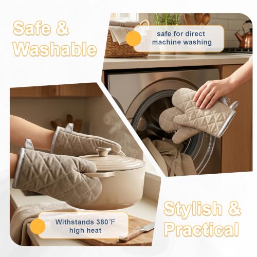 Grey 12" Quilted Oven Mitts 1 Pair Heat Resistant Kitchen (2 Count)
