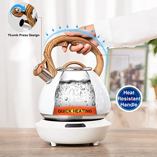 Tea Kettle Toptier Teapot Whistling Kettle with Wood Pattern Handle Loud Whistle