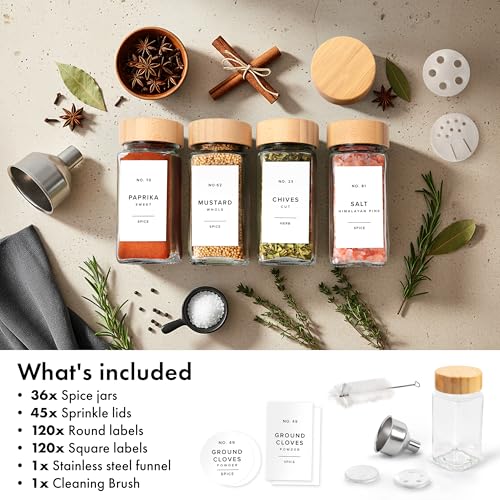 Glass Spice Jars with Label (36 Count)