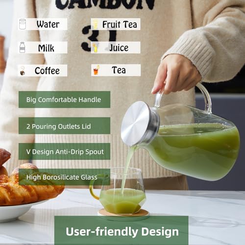 68 Oz Borosilicate Glass Pitcher with Lid