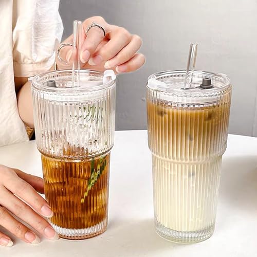4PCS 20oz Glass Cups with Lids and Straws (4 Count)