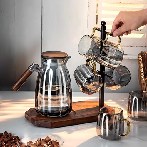 Mug Tree for Large Mugs With 6 Hooks and Coffee Pot Tray