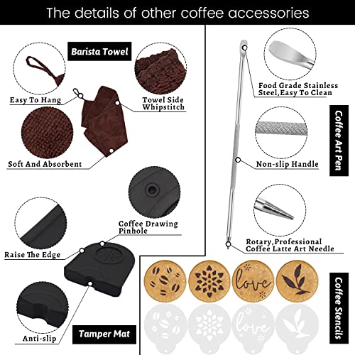 51mm Coffee Tamper Set Barista Kit for Portafilter Machine Wooden Espresso Tamper with Tamper Mat
