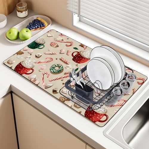 Coffee Bar Mat Absorbent Dish Drying Mat Cuttable Hide Stain Draining Table Pad for Kitchen Counter Coffee Bar Accessories