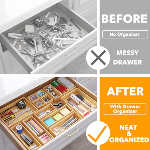 14 Piece Bamboo Drawer Organizer Storage Boxes Set