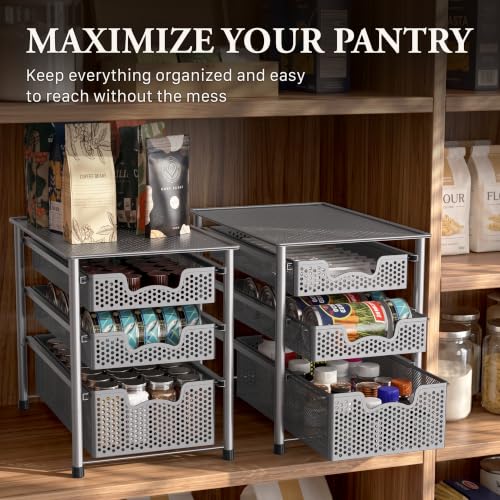 Stackable 3 Tier Sliding Basket Organizer Drawer (3 Count)
