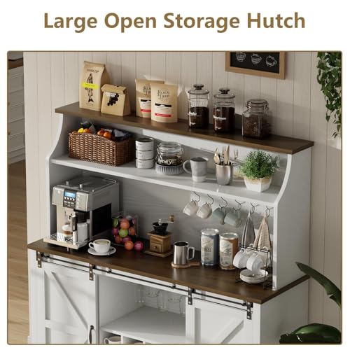 55" Farmhouse Coffee Bar Cabinet with 3 Tier Storage Hutch