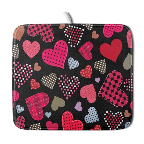 Happy Valentine's Day Black Dish Drying Mat for Kitchen Counter