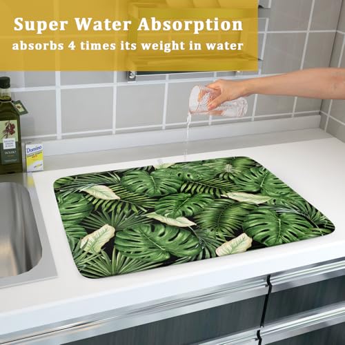 Tropical Palm Leaf Dish Drying Mat for Kitchen Countertop