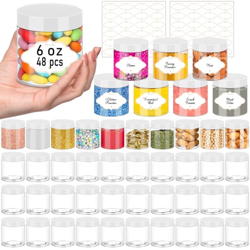 6 OZ Plastic Jars with White Lids (48 Count)