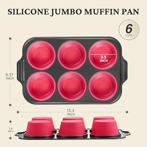 Jumbo Silicone Muffin & Cupcake Pan for Baking with Metal Frame