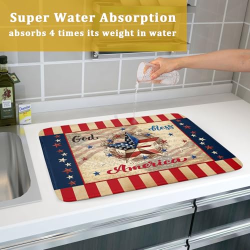 4th of July God Bless Dish Drying Mat for Kitchen Counter