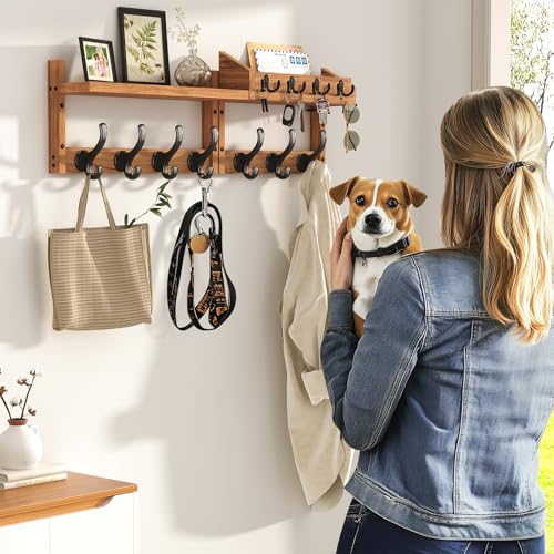 29" Coat Rack Wall Mount with Shelf & 11 Hooks