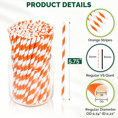 5.75 inch Orange Paper Cocktail Straws (500 Count)
