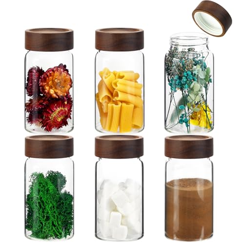 8oz Airtight Glass Jars Small Spice Storage Canister with Wooden Lid Clear Glass Food Container Canning Jar for Cookies Overnight Oats Yogurt Pantry Sugar Tea Coffee Bath Salts