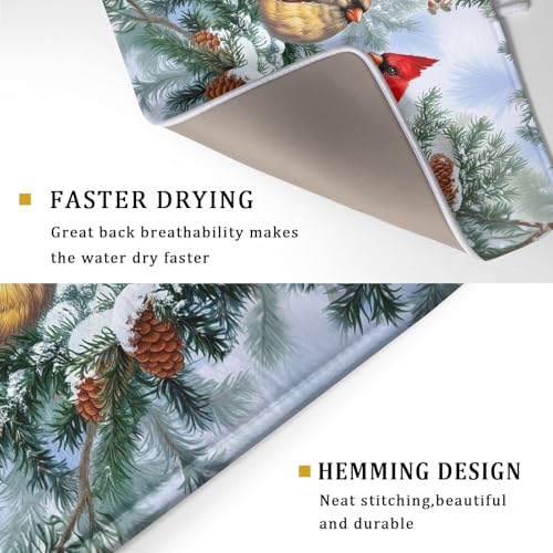 Winter Red Cardinal Bird Dish Drying Mat for Kitchen Counter