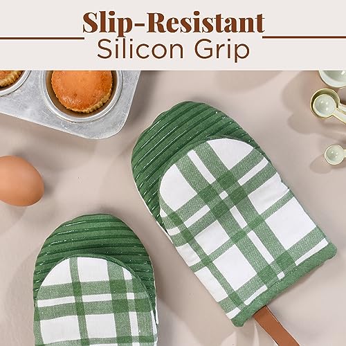 Oven Mitts Green Checkered (2 Count)