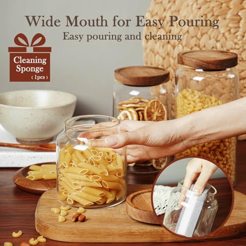 Glass Storage Container Airtight Food Jars Kitchen Canister with Wood Lids