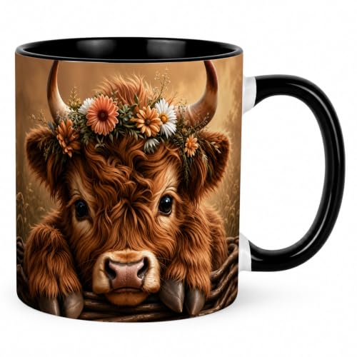 Rustic Floral Highland Cow Coffee Mug