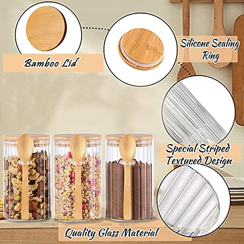 24 FL OZ Airtight Glass Jars with Bamboo Lids Spoons Coffee Canister