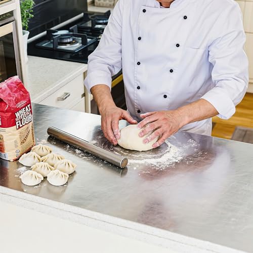 Large Cutting Board 35.4" L X 22.8" W Stainless Steel Cutting Board with Lip Kneading Board Metal Baking Board Non Stick Board with Rolling Pin for Meat Fruits Vegetables Bread and Baking