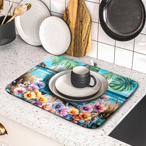 Spring Summer Sea Chair Dish Drying Mat for Kitchen Counter