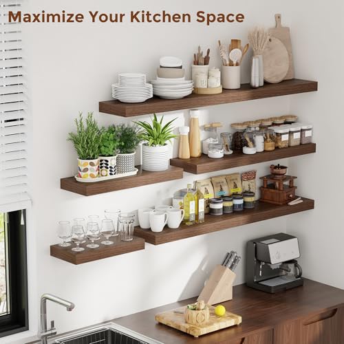 16 Inch Floating Shelves for Wall Walnut Shelves Set of 2 (2 Count)