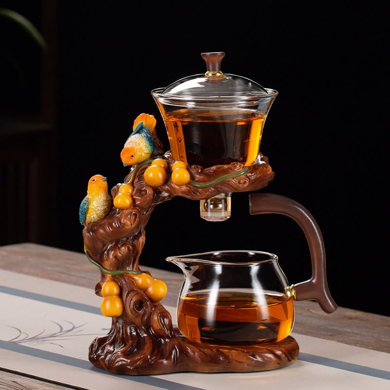 Glass Teapot Set with Infuser Semi Automatic Tea Set Lazy Kungfu Attraction Drip Rotating Magic Teapot Set