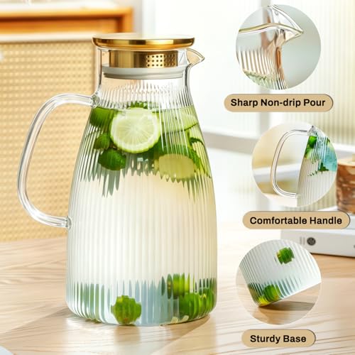 2 PACK Glass Pitcher with Lid and Widened Handle (68 Count)