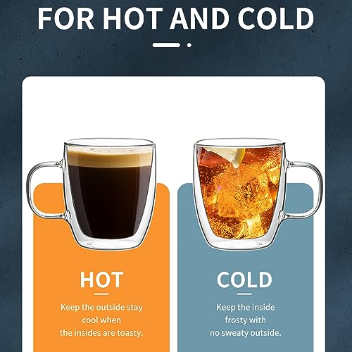 12.5 oz Double Wall Glass Coffee Mugs Set of 2 (2 Count)