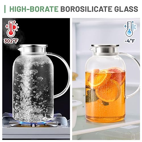 2.2 Liter 75oz Glass Pitcher with Lid