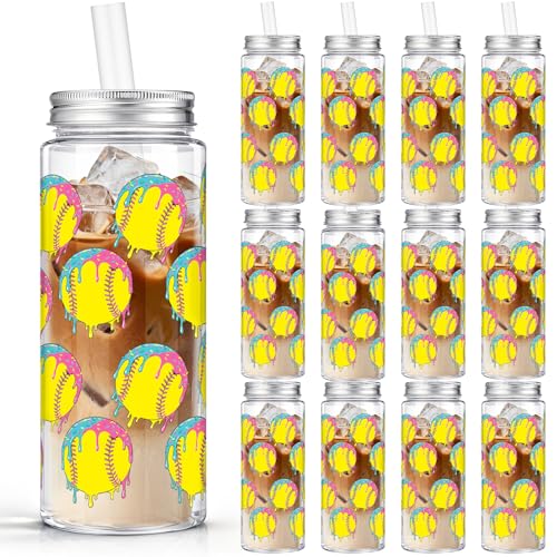 24 Pcs Ice Cream Softball Cups with Lids Straws (12 Count)