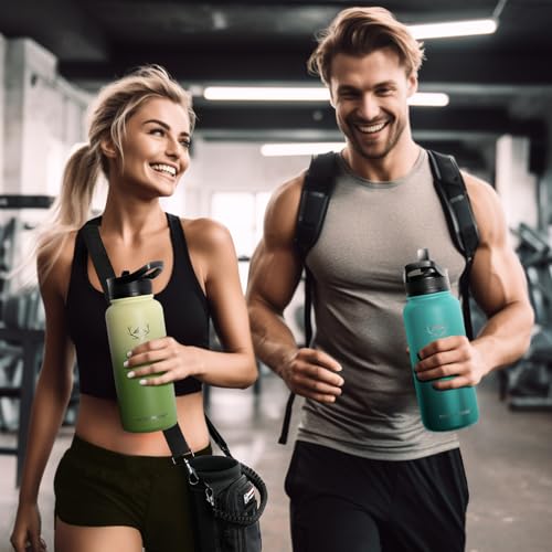 32 oz Insulated Water Bottle with Carrier Bag & 3 Lids