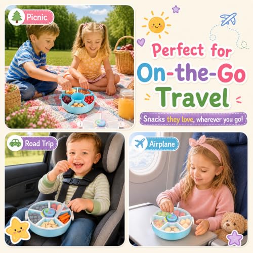 Kids Reusable Rotating Snack Container with 5 Separate Compartments