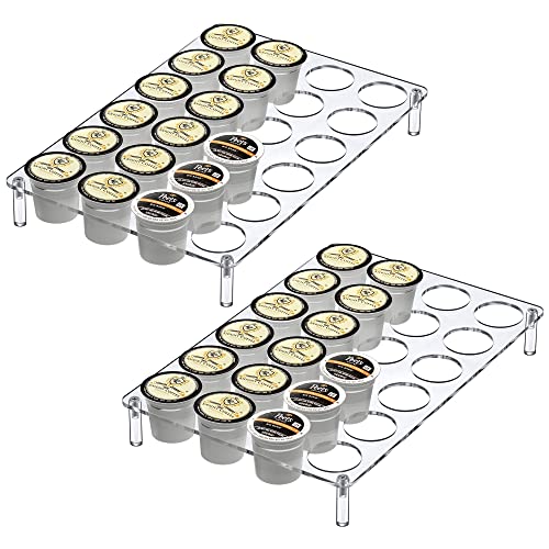 2-Pack 24-Slot Flat Acrylic Coffee Pod Holder, Large-Capacity Plastic Coffee Capsule Storage, BPA-Free and Shatter-Proof, Great for Use on Countertop or in Drawer, Up to 48 Keurig K-Cups (2 Count)