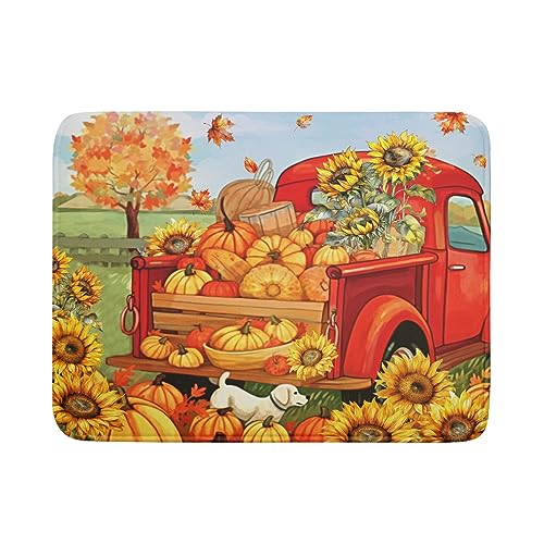 Autumn Pumpkin Red Truck Dish Drying Mat for Kitchen Counter