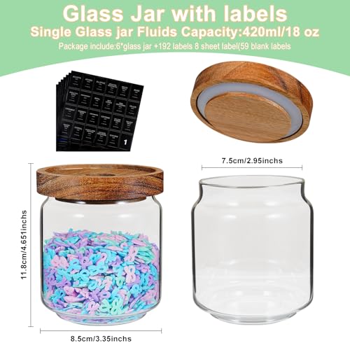 Small Glass Jars with Labels Spice Jar Round Storage Canister with Wooden Lid Clear Glass Food Jar for Pantry Sugar Tea Coffee Bean Spice Nuts Cookies Bath Salts