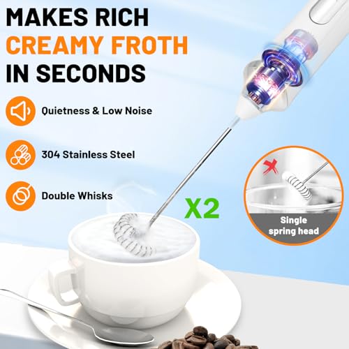 Milk Frother USB C Rechargeable New Upgraded Handheld Frother Wand with 2 304 Stainless Whisks 1 Stand