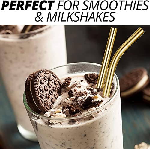 6 Pack Gold 0.4" Wide Bore Reusable Stainless Steel Smoothie Straws (6 Count)
