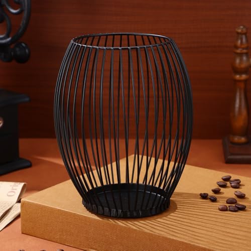 Coffee Pod Holder Wire Basket for Storage Black Metal Fruit Basket for Kitchen Counter Home Office and Hotel 6.10 X 5.31 X 5.31 in Storage Organizer