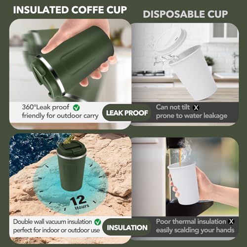 12 oz Double Wall Insulated Vacuum Travel Coffee Mugs with Flip Lid Bulk 2 Pack (2 Count)